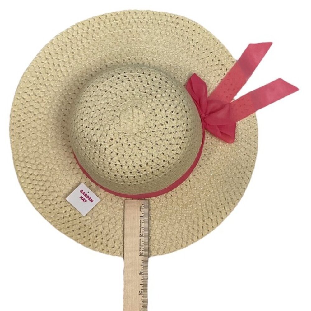 Straw Sun Beach Hat with Wide Brim Boho Chic Pink Coral Ribbon Bow Women OS - Picture 7 of 16